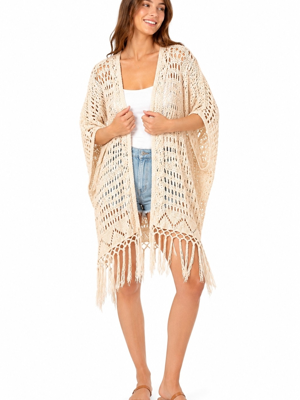 Crochet Knit Sweater Size M Boho Festival Fringe YeeHaw Meemaw Whimsy Coastal